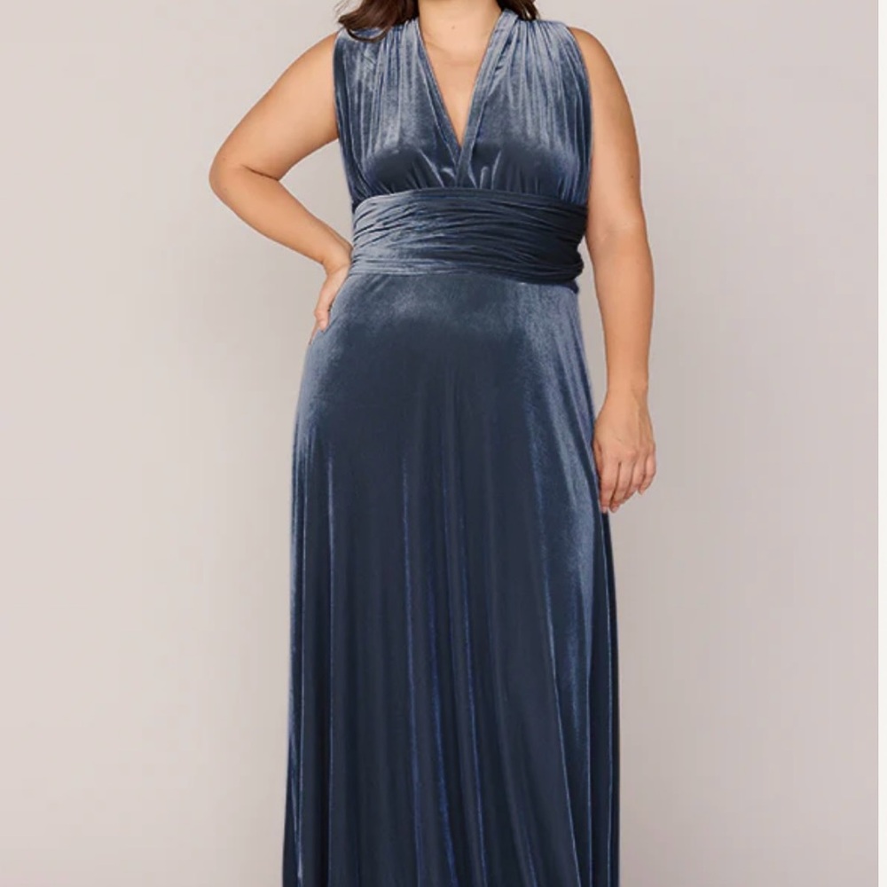 Revelry Micah Convertible Indie Blue Velvet Dress (Petite Maxi)